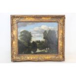 MANNER OF COROT. Washer women by a river. Oil on canvas, possibly relined. 21.5cm x 26cm.