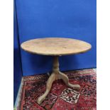 Antique oak tilt top tripod table on baluster column