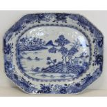 18th century Chinese blue and white porcelain ashet of octagonal form with central landscape panel