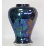 Art pottery vase of baluster form with blue lustre glaze, numbered S.5 24.L otherwise unmarked, 21cm