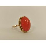 Coral ring in gold, probably 18ct.
