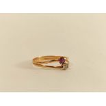 French 18ct gold ring, twin shank with amethyst and paste. Size 'O'.