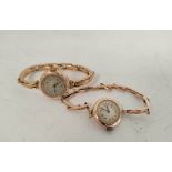 Two lady's 9ct gold watches on expanding bracelets, 35g gross.
