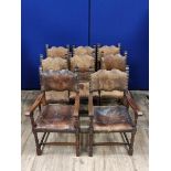 Set of eight William and Mary style oak dining chairs, comprising of six side chairs with pair of