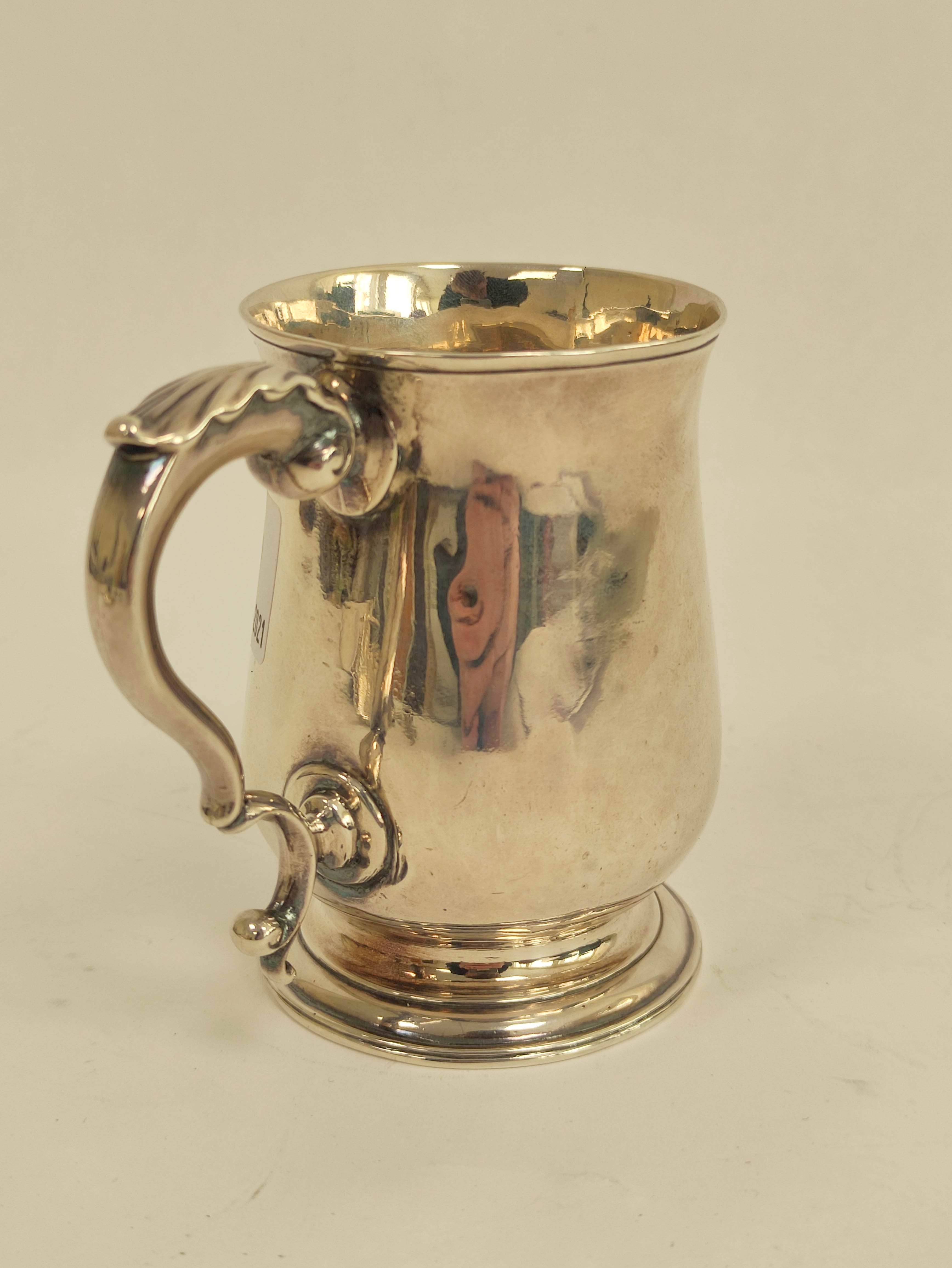 Silver baluster mug with leaf capped scroll handle, initialled maker's mark overstruck by that of - Image 2 of 5