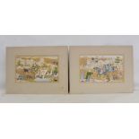 PERSIAN SCHOOL. 2 gouache paintings, one depicting courtly figures on horseback being greeted by