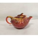 Chinese composite tea pot after an earlier example in Peking glass with red, green and yellow