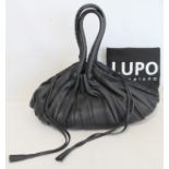 Lupo Barcelona large black leather "Abanico" pleated black leather handbag with cotton dust bag