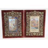 MUGHAL SCHOOL. 2 gouache paintings of battle scenes, one with inscriptions, the other with