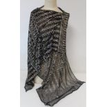 Egyptian Assuit silver and black net shawl, approx. 240cm x 53cm; also a small beaded black and