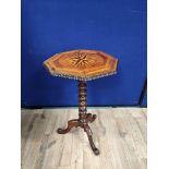 Mahogany marquetry occasional table, 19th century with marquetry sunburst panel top, raised on a