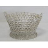 18th century Bristol or Liege glass 'traforato' basket of twin handled circular form with domed