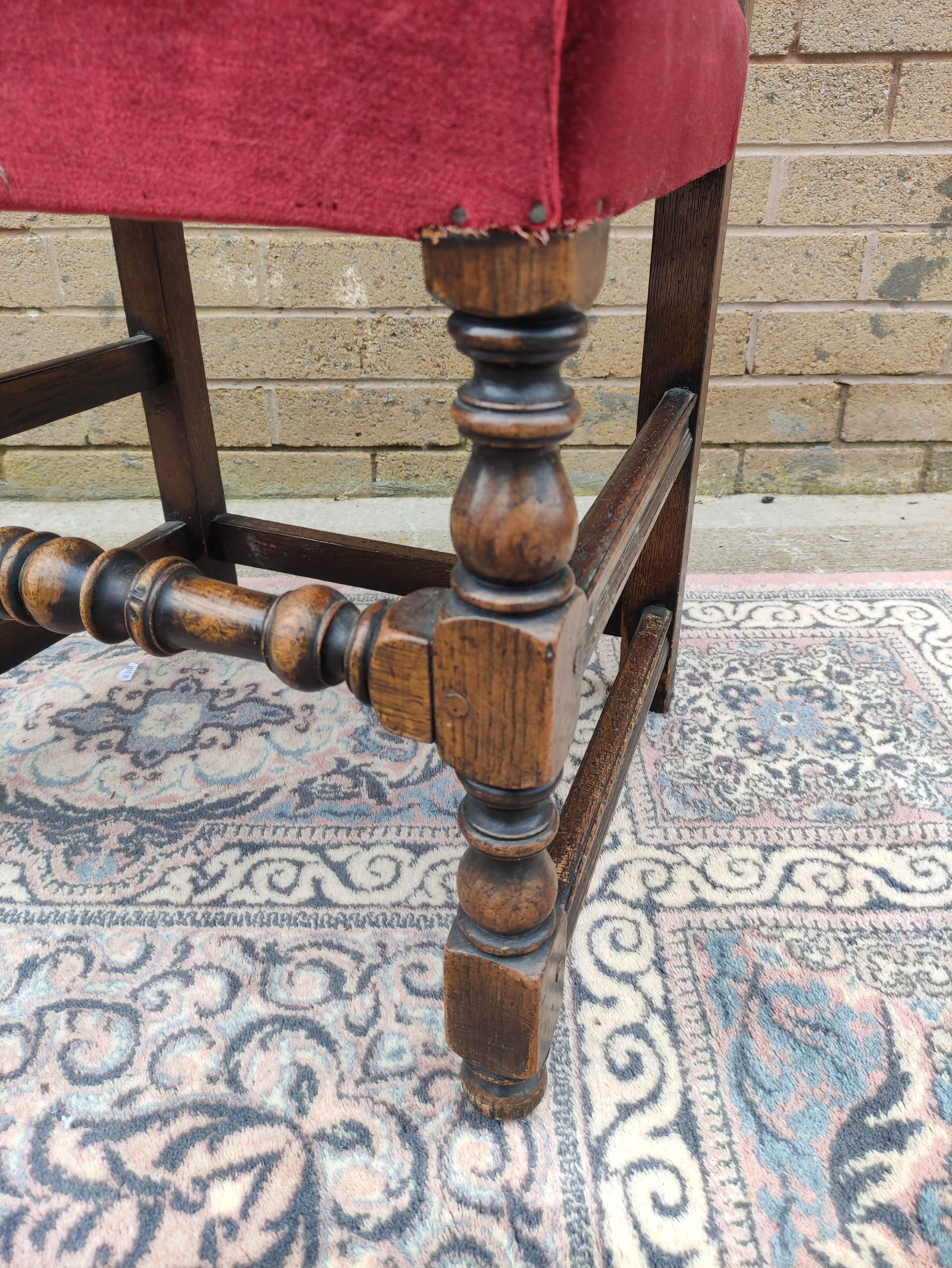 Set of six Cromwellian style dining chairs, square upholstered backs and seat on turned supports - Image 4 of 10