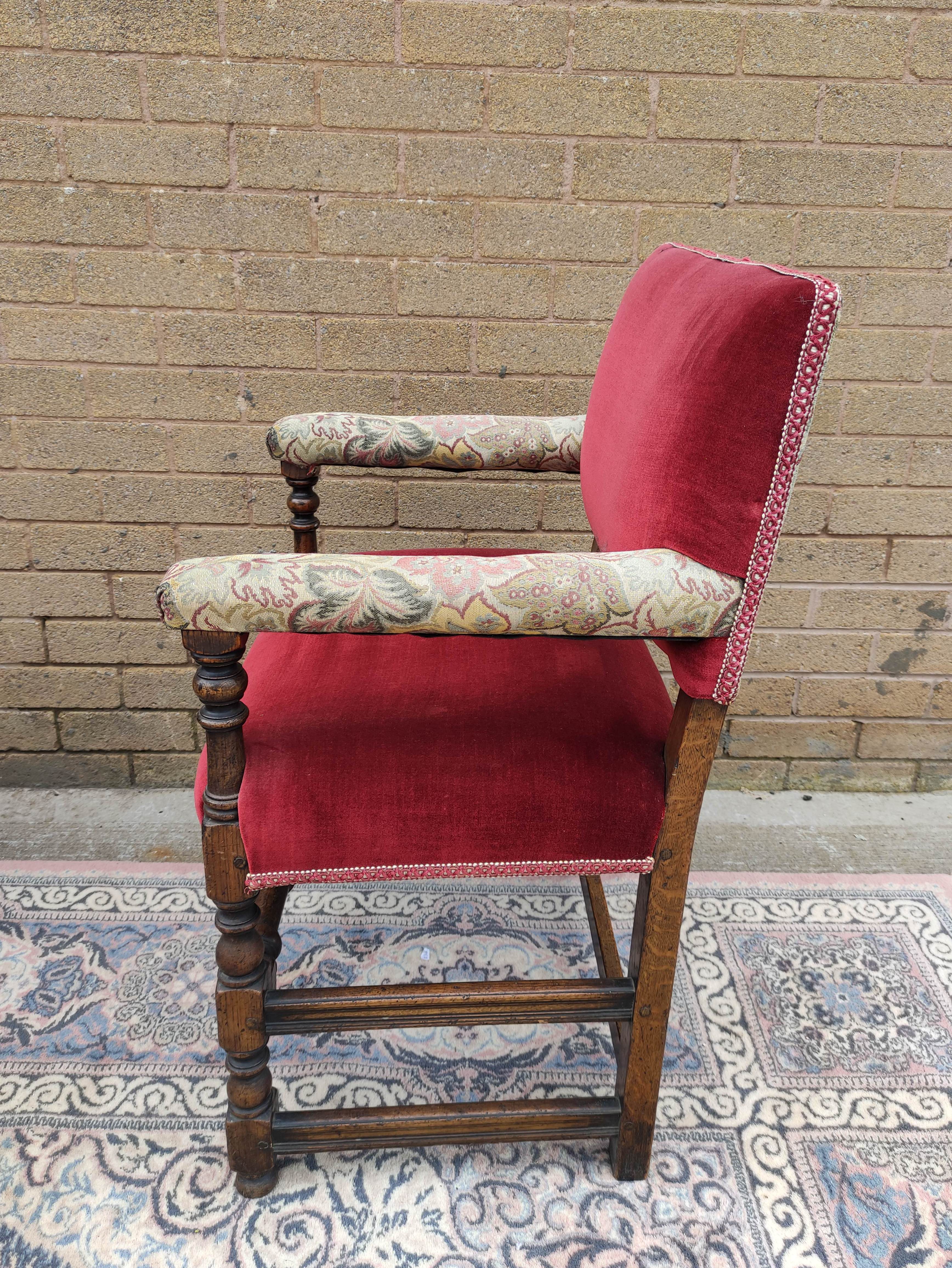 Set of six Cromwellian style dining chairs, square upholstered backs and seat on turned supports - Image 8 of 10