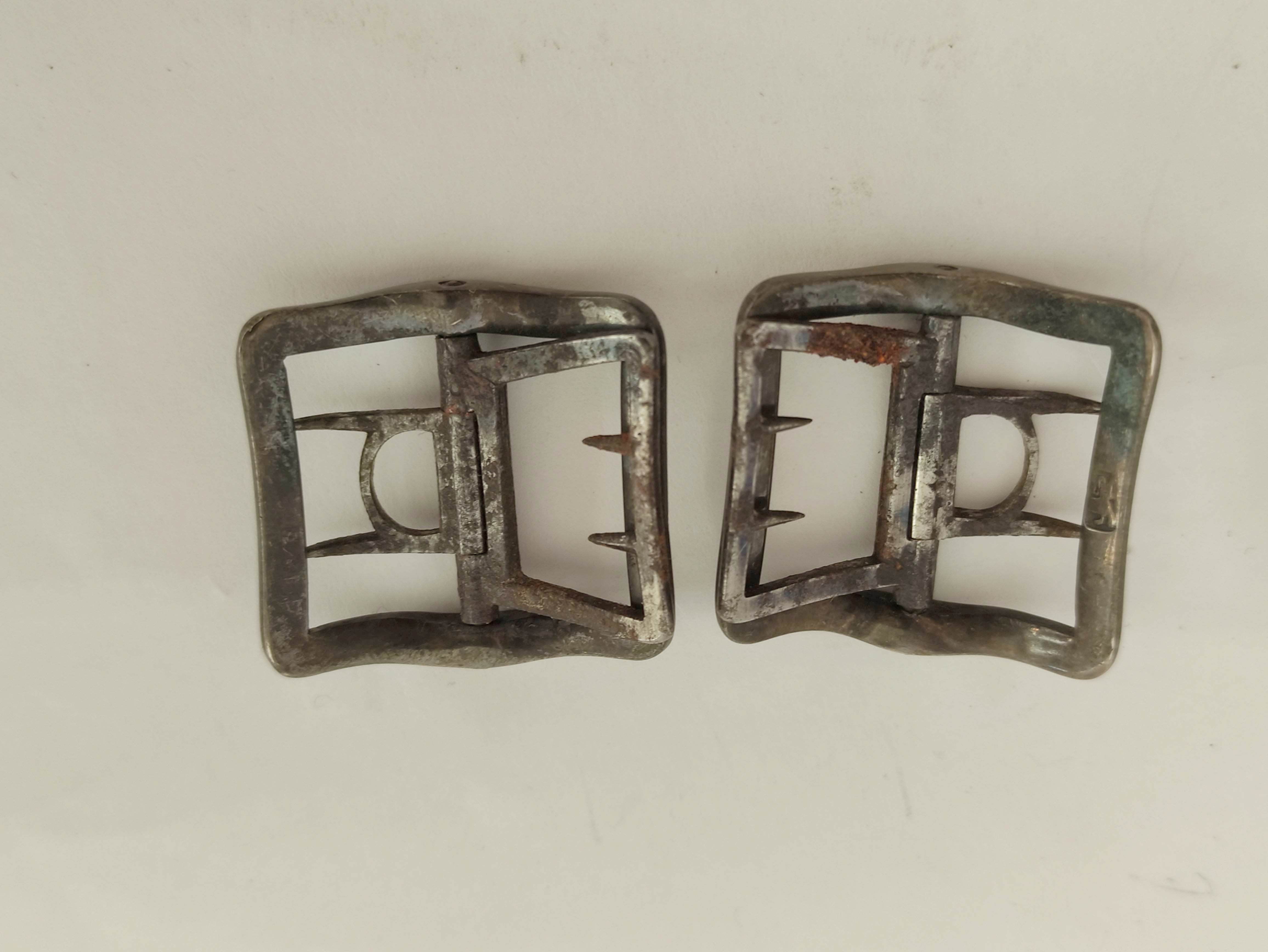 Pair of Georgian silver child's shoe buckles, C.1790, three others and a silver pin brooch. - Image 6 of 6