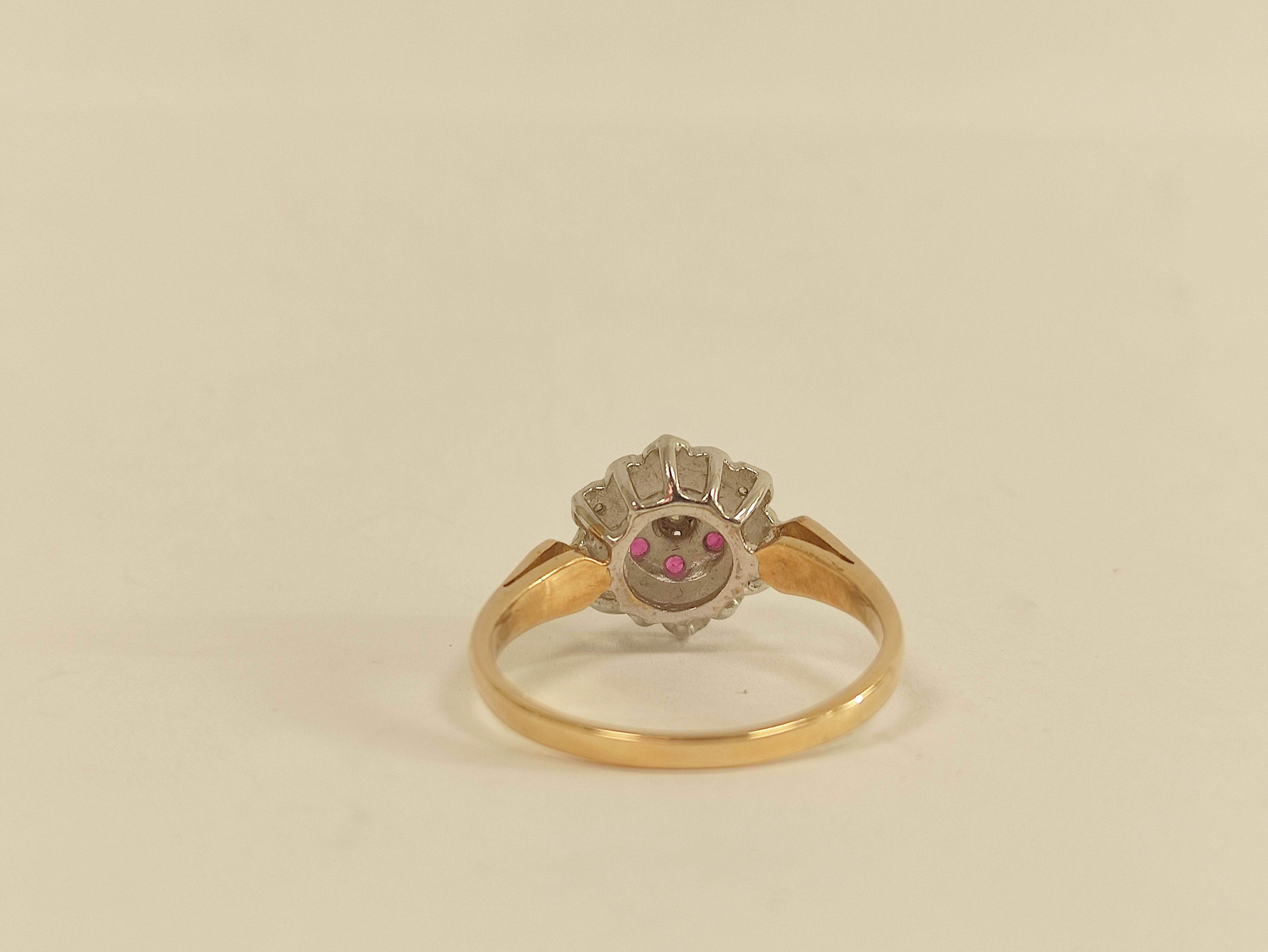 Diamond and ruby cluster ring in 9ct gold. Size 'P'. - Image 4 of 5