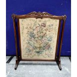 Edwardian mahogany firescreen with tapestry panel