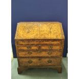 George I walnut inlaid writing bureau circa early part 18th century, with a fall front enclosing