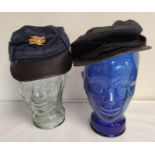 Two vintage British Rail caps one having a company cap badge both with hessian liners (2)