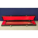 Vintage violin bow case with two bows. Fitted red felt interior with compartments for six bows
