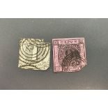 Two early German regional issue postage stamps to include an 1852 Thurn & Taxis 1 Kreuzer stamp & an