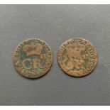 Scotland. Charles II (1630-1685) two copper turners (two pence) c1663. Obv C.R below central