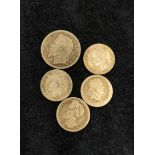 France. French Republic. Collection of silver coins to include an 1808 Napoleon half franc, an