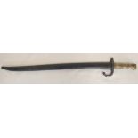 French M1866 Chassepot sword bayonet dated February 1869, with brass ridged handle, inspection marks