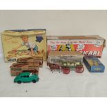 Collection of 1940s/1950s childrens toys to include a boxed Charbens farm wagon and horse in play