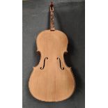 4/4 size cello body suitable for a restoration project. Spruce top with two piece maple back.