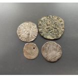 Four Medieval-Post Medieval coins to include an Edward I Canterbury mint hammered penny, a Charles I