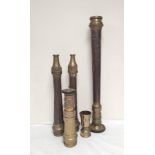 Group of antique copper fire hose couplings and nozzles to include a Fyrex Universal Nozzle Brit Pat
