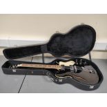 1997 Epiphone Riviera EB electric guitar, in black lacquer finish, serial number R97H 0605. In black