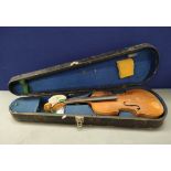 Late 19th century 4/4 violin with two piece maple back with stylised floral inlay and spruce top