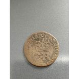 Scotland. James VI (1566-1625) 1623 copper turner (two pence). F condition. Also a Charles I