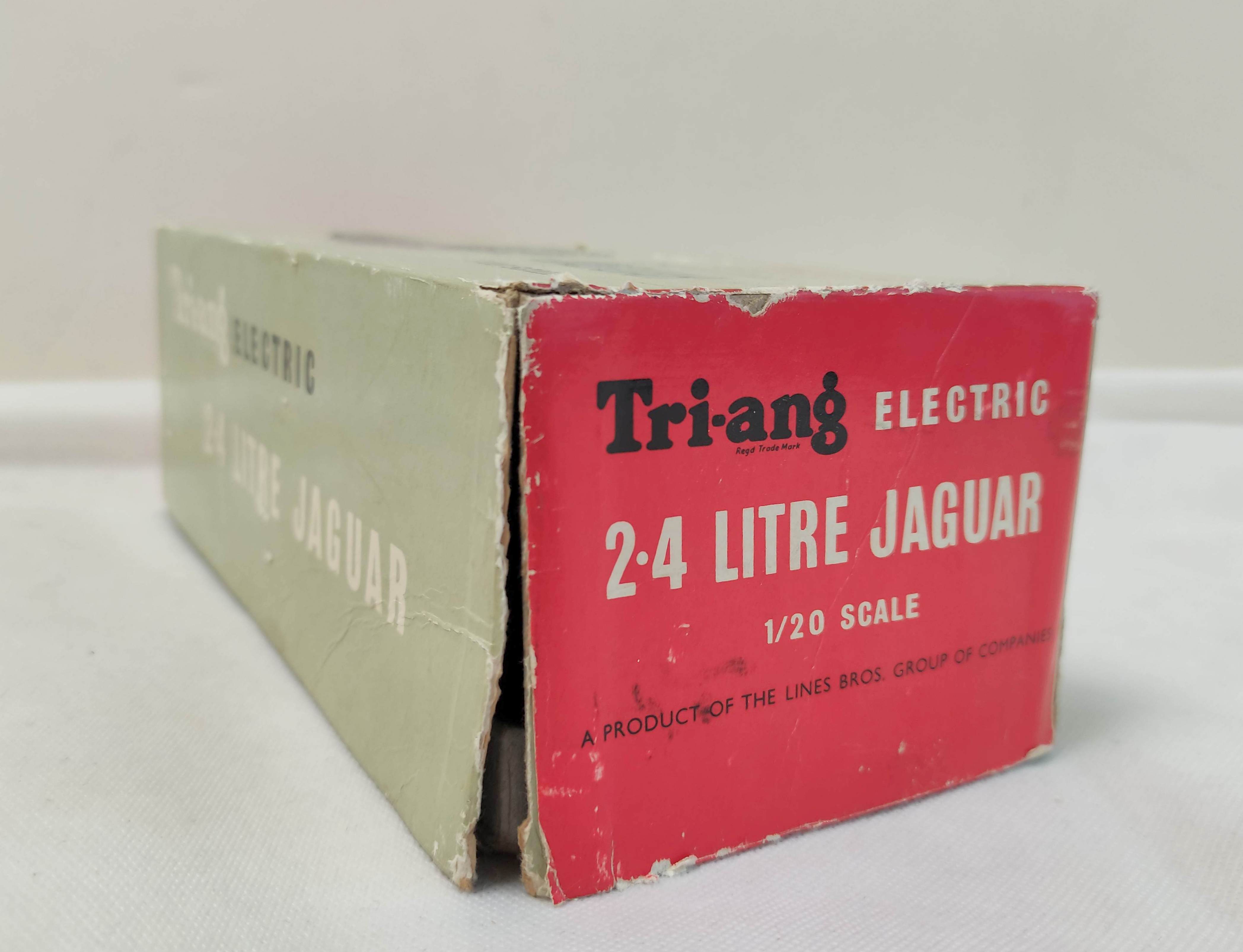 Tri-ang 1/20 scale Electric 2.4 Litre Jaguar in sky blue paint. Original box present but bashed - Image 3 of 8