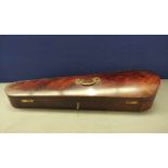 Antique Victorian flame mahogany violin case, with plush velvet interior and three hinged