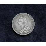United Kingdom. Queen Victoria 1890 silver crown George & Dragon reverse, jubilee obverse. edge