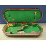 Antique Victorian double/twin violin case with mahogany veneer and satinwood inlaid top and felt