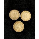 United Kingdom. Victoria. Three 1887 jubilee head sixpences, one with shield back. Av condition