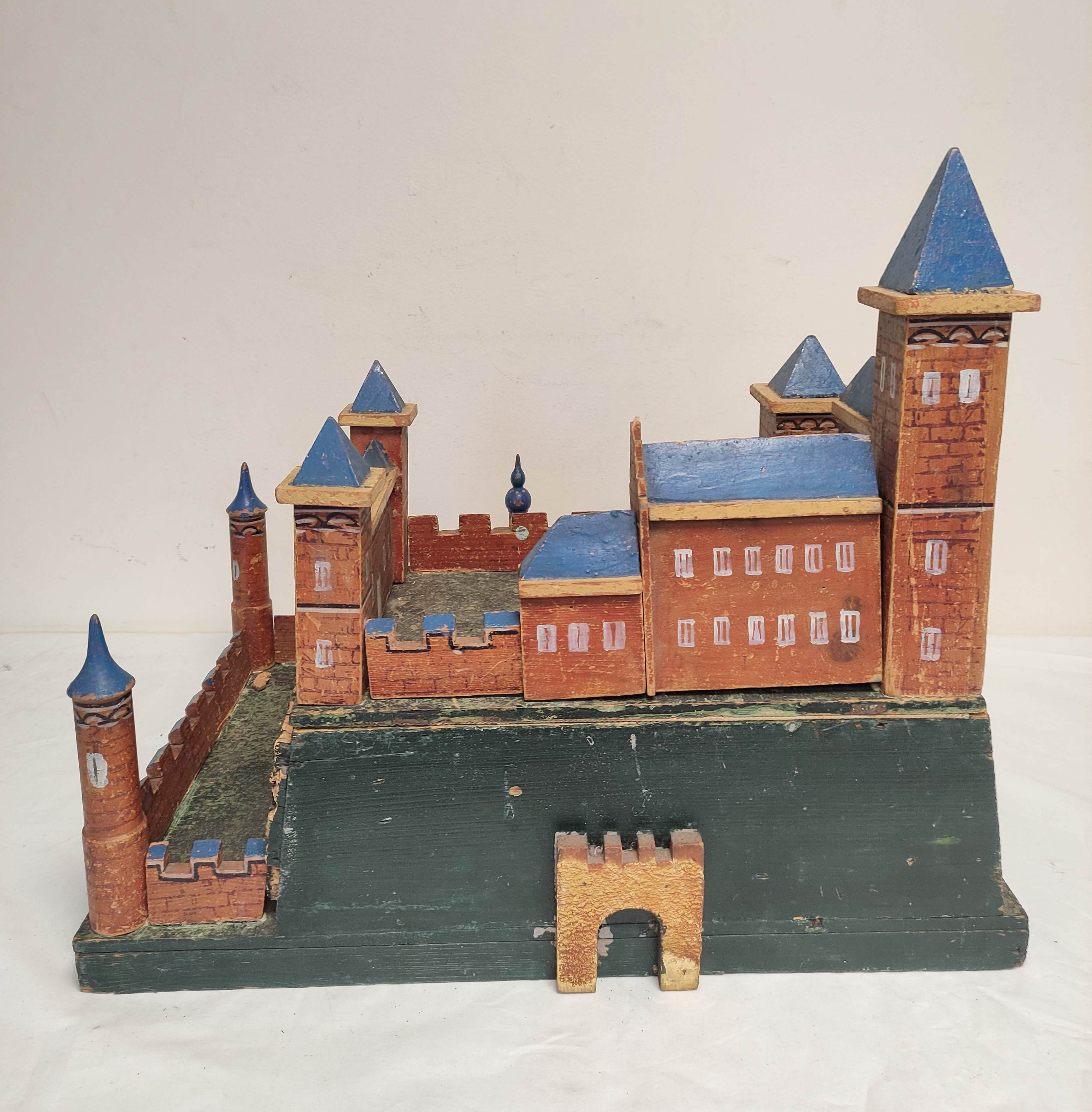 Vintage 1930s painted wooden castle W56cm D40cm H48cm - Image 6 of 6