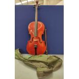 Vintage 3/4 size cello with spruce top and two piece back. To include two bows by P&H London & a