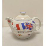 World War Two Crown Ducal `War Against Hitlerism`teapot decorated with flags of the allied