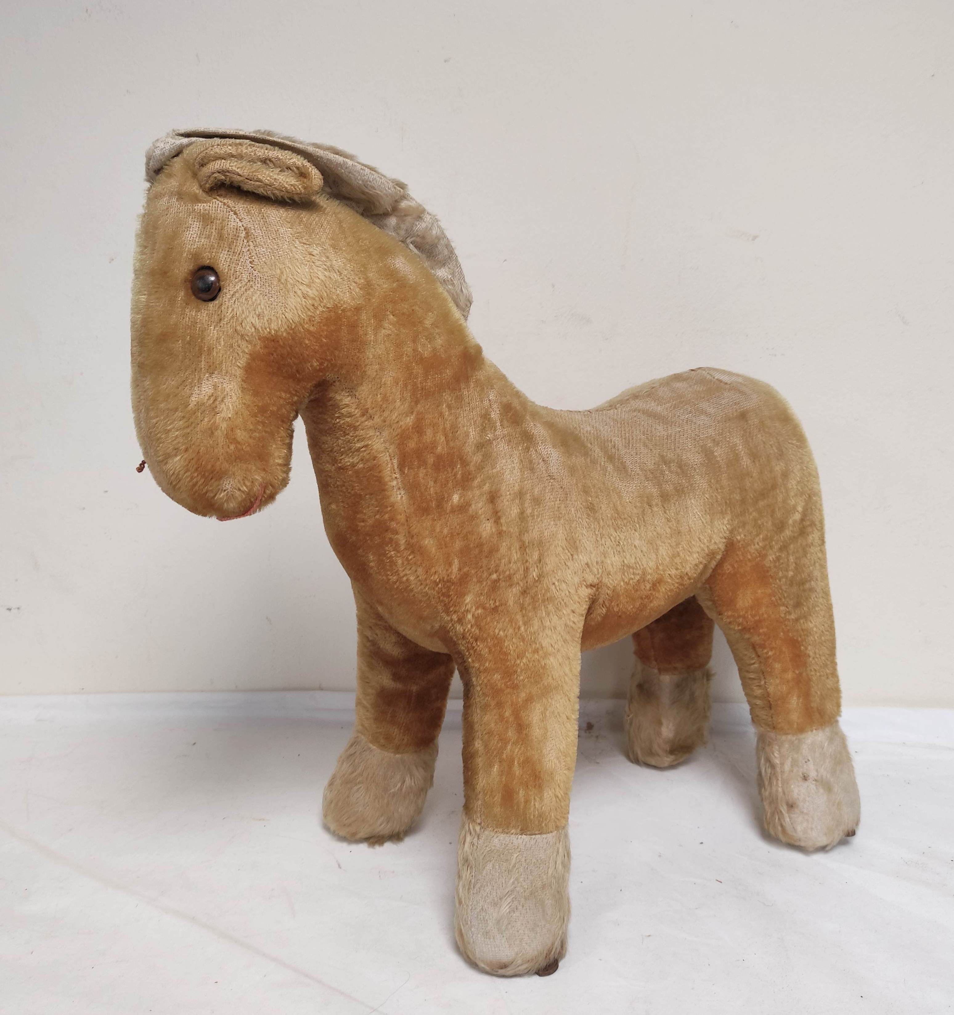 Two antique mohair stuffed toys to include an articulated clockwork teddy & a toy horse by Deans Rag - Image 2 of 9