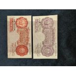 United Kingdom. England. Two Bank of England 10 shilling notes. The fist being a mauve wartime issue