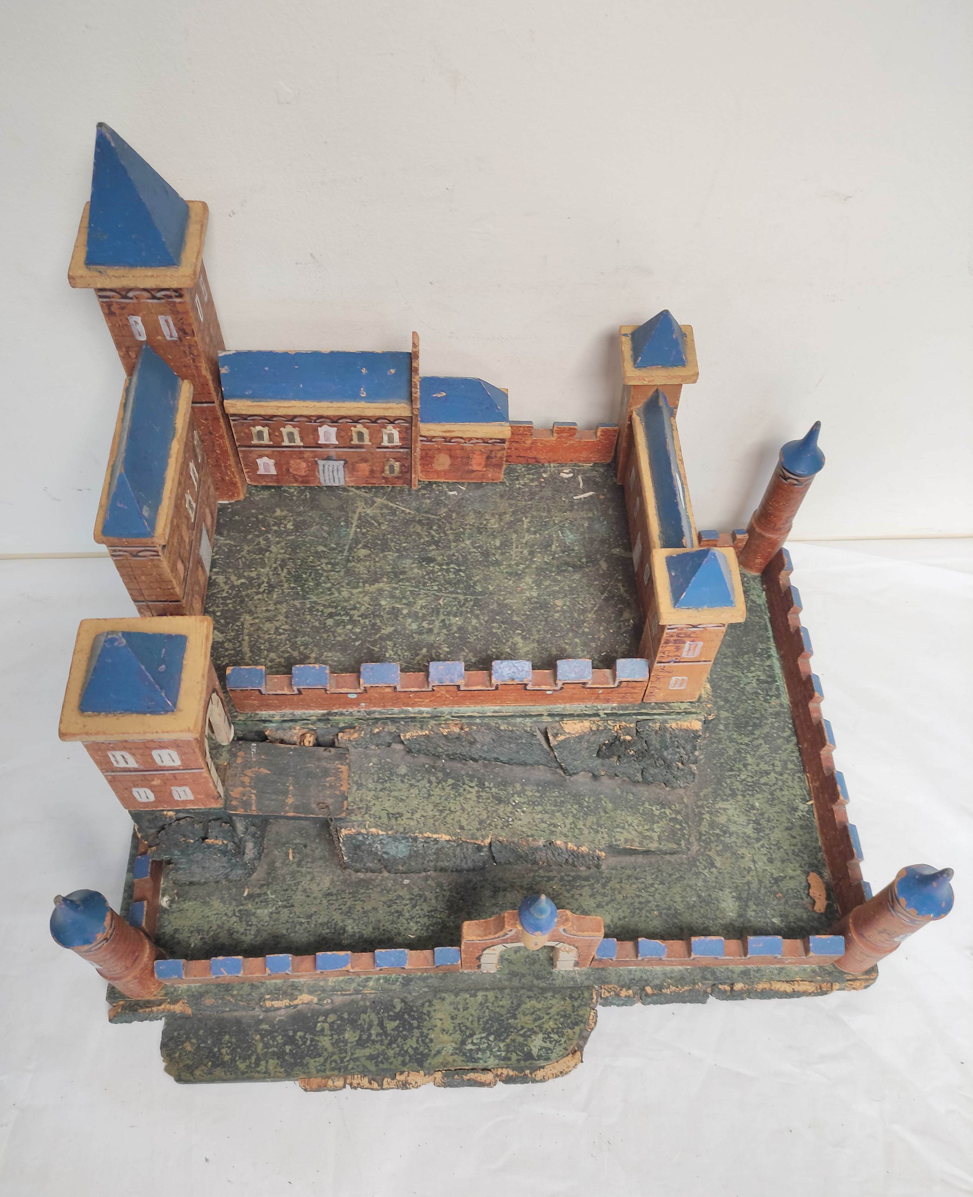 Vintage 1930s painted wooden castle W56cm D40cm H48cm - Image 2 of 6