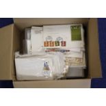 Box of collectors postage stamps and postcards ranging from Victoria-Elizabeth II to include