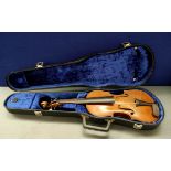 Early 20th century 4/4 violin with two piece maple back and spruce top likely of German or French