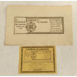 Italy- Torino, Finanze region 200 Lire banknote dated 1746 printed on uncut counterfoil.