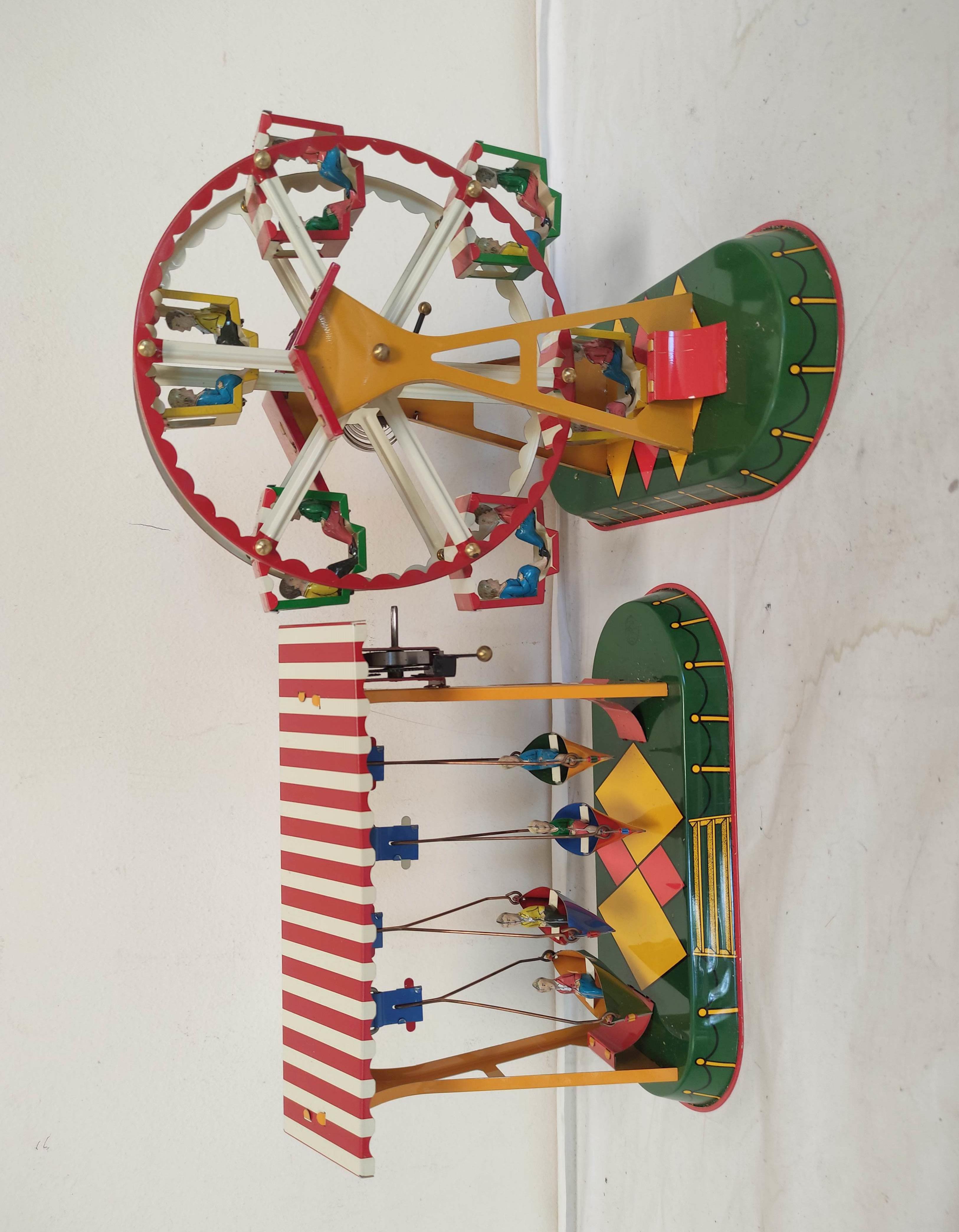 Three German vintage mechanical clockwork circus themed tin toys by Josef Wagner to include a ferris - Image 2 of 10